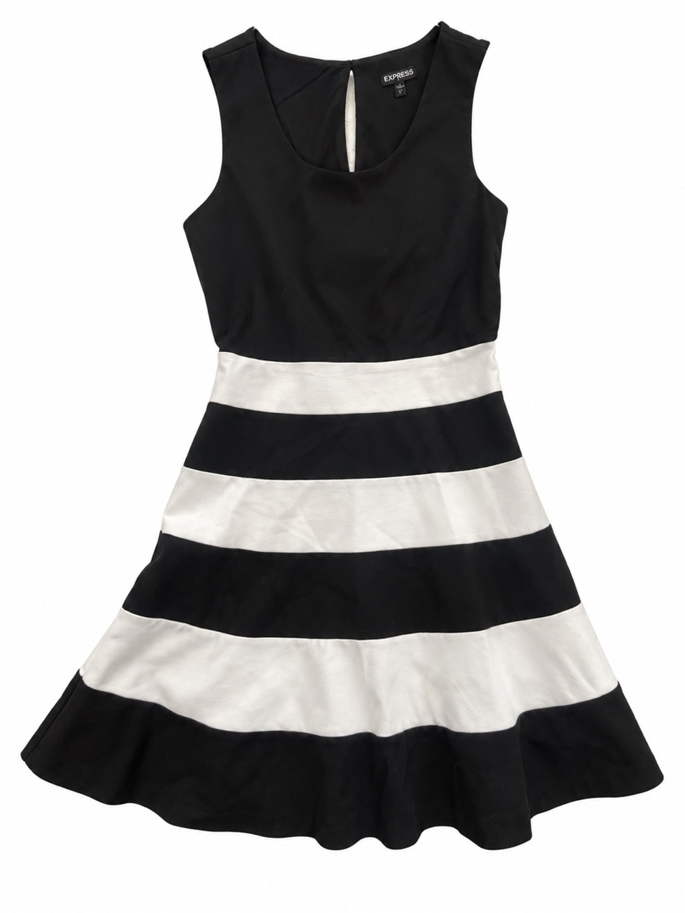 Express Black and White Striped Fit & Flare Dress
